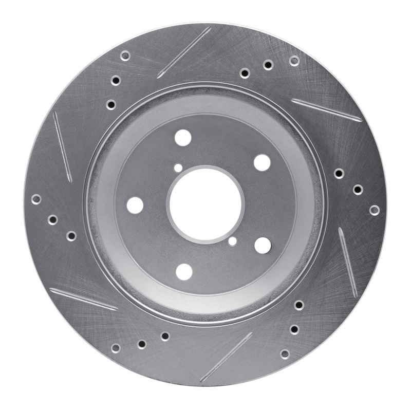 Subaru Crosstrek Brake Rotor (1) - Rear Right - R1 Concepts - Drilled & Slotted - Silver - `19-`25